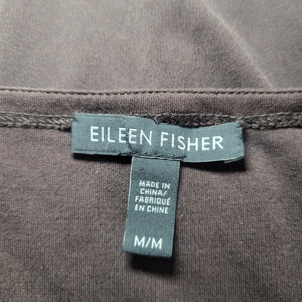 Eileen Fisher Silk Top Chocolate Brown Sheer Hem Flowy Chic Long Sleeve. - Picture 2 of 6